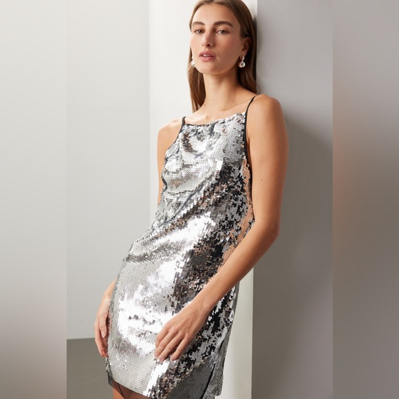 SimonMiller Silver Sequin Cocktail Dress Size 12 Flawed - Picture 1 of 9